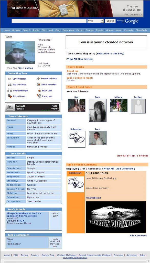 first myspace page